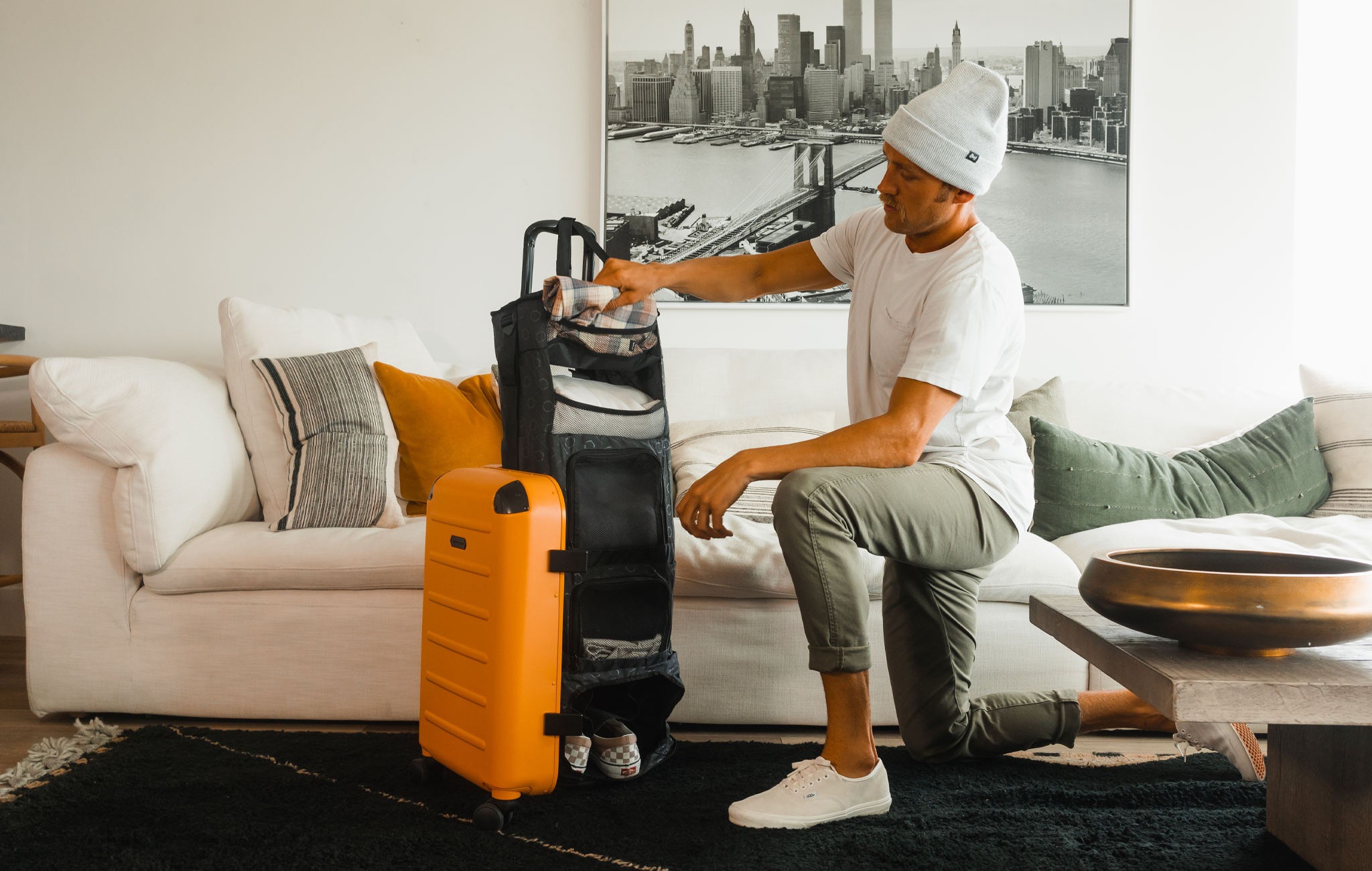 packing the Carry On Closet shelving system