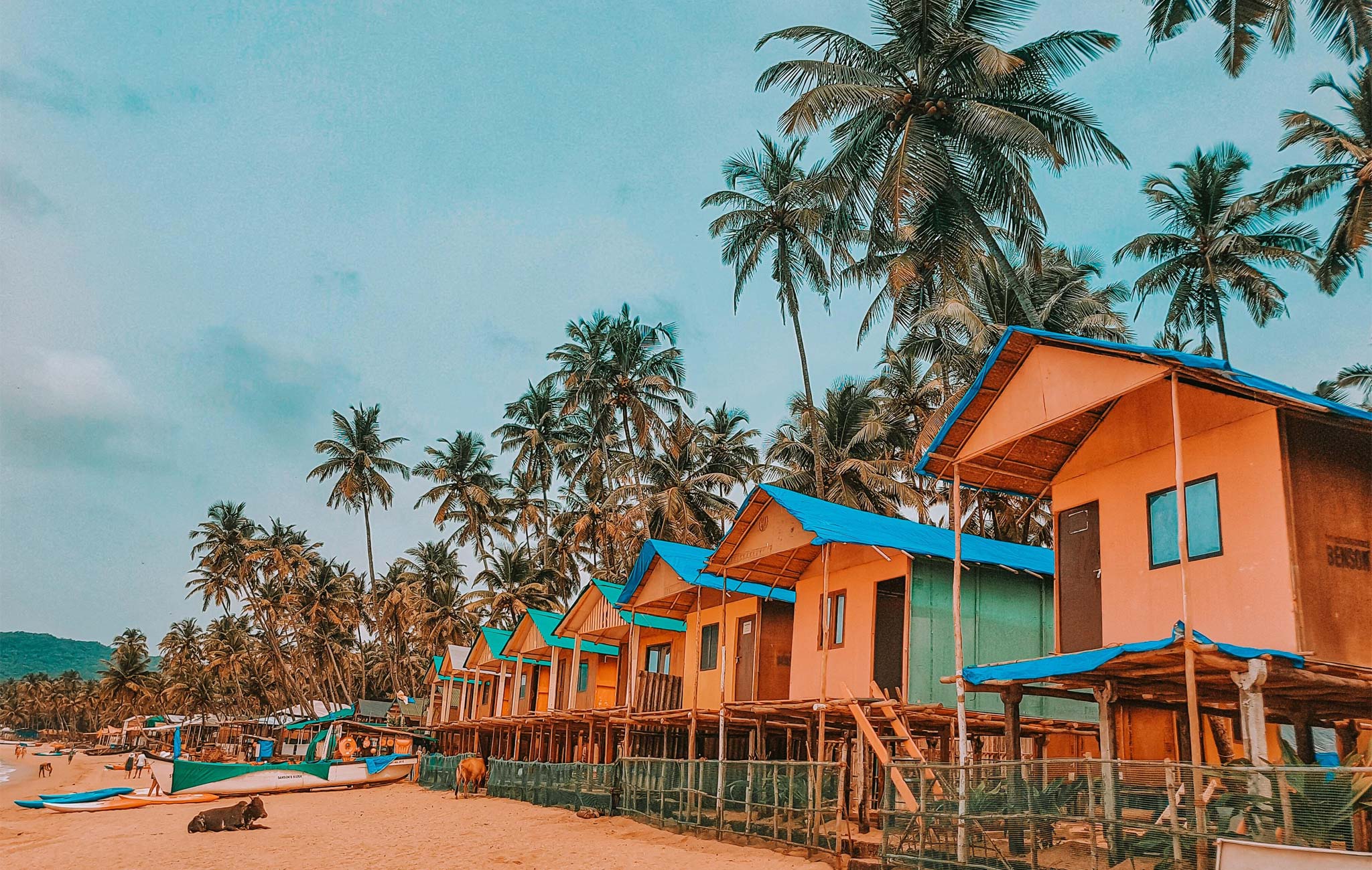 huts on the beach in goa india