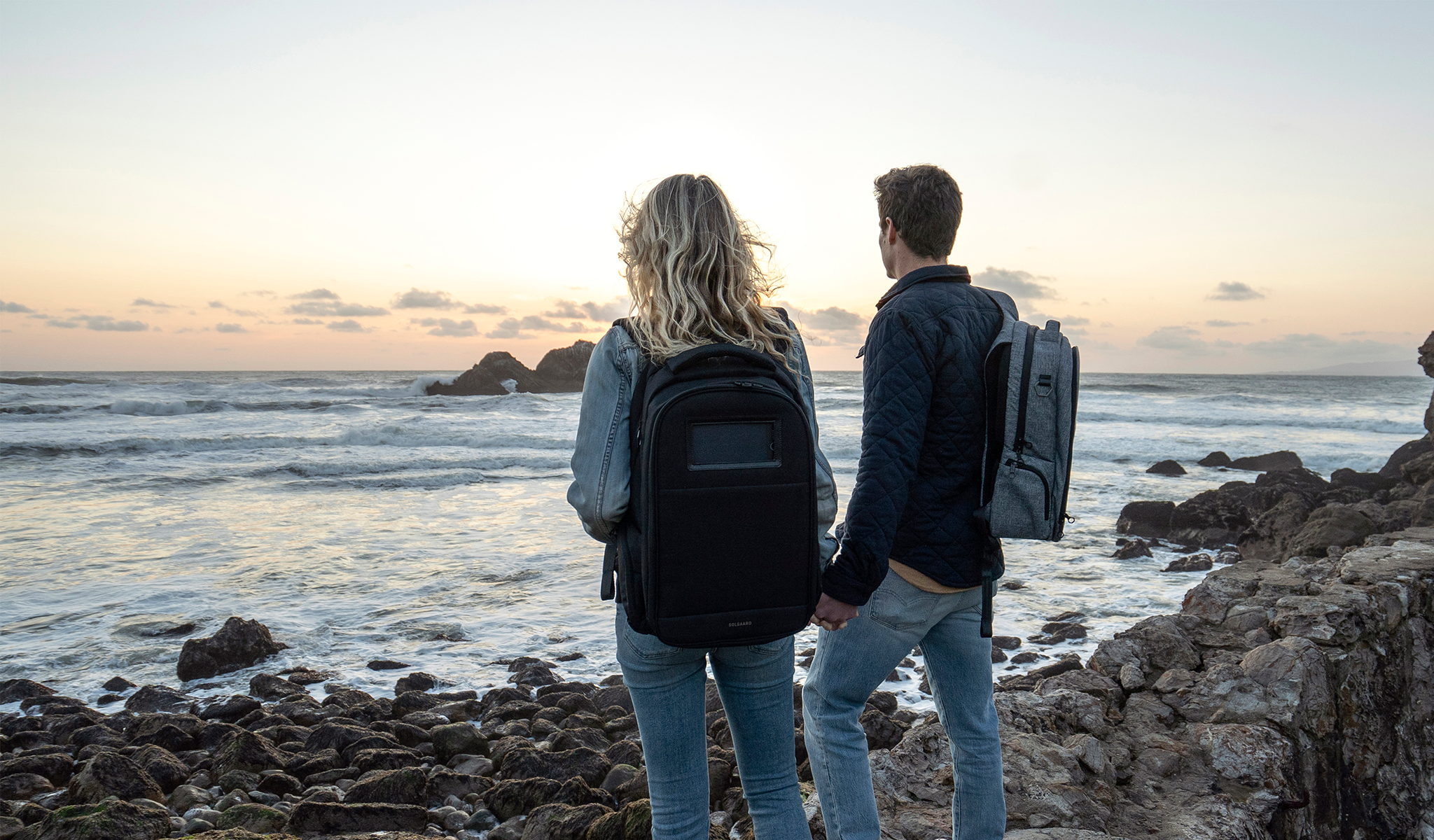 two people traveling with solgaard lifepacks