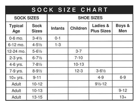 infant sock size chart