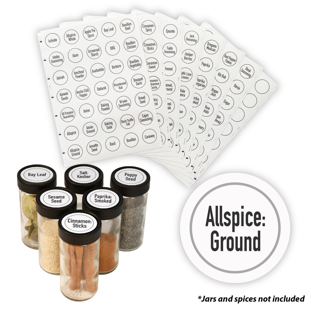 Orii Spice Labels - Clear Round - 160 Pre-printed +20 Blank