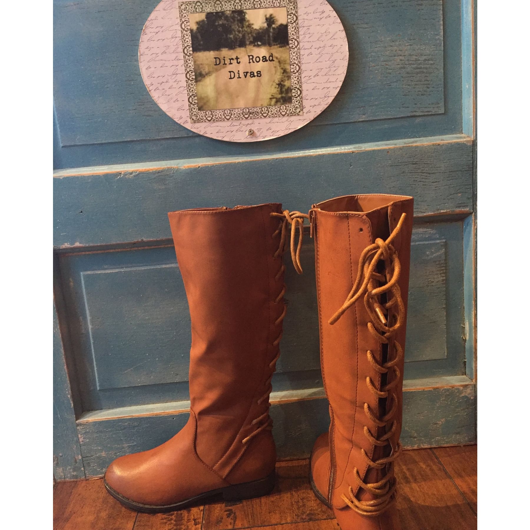 brown riding boots lace up back