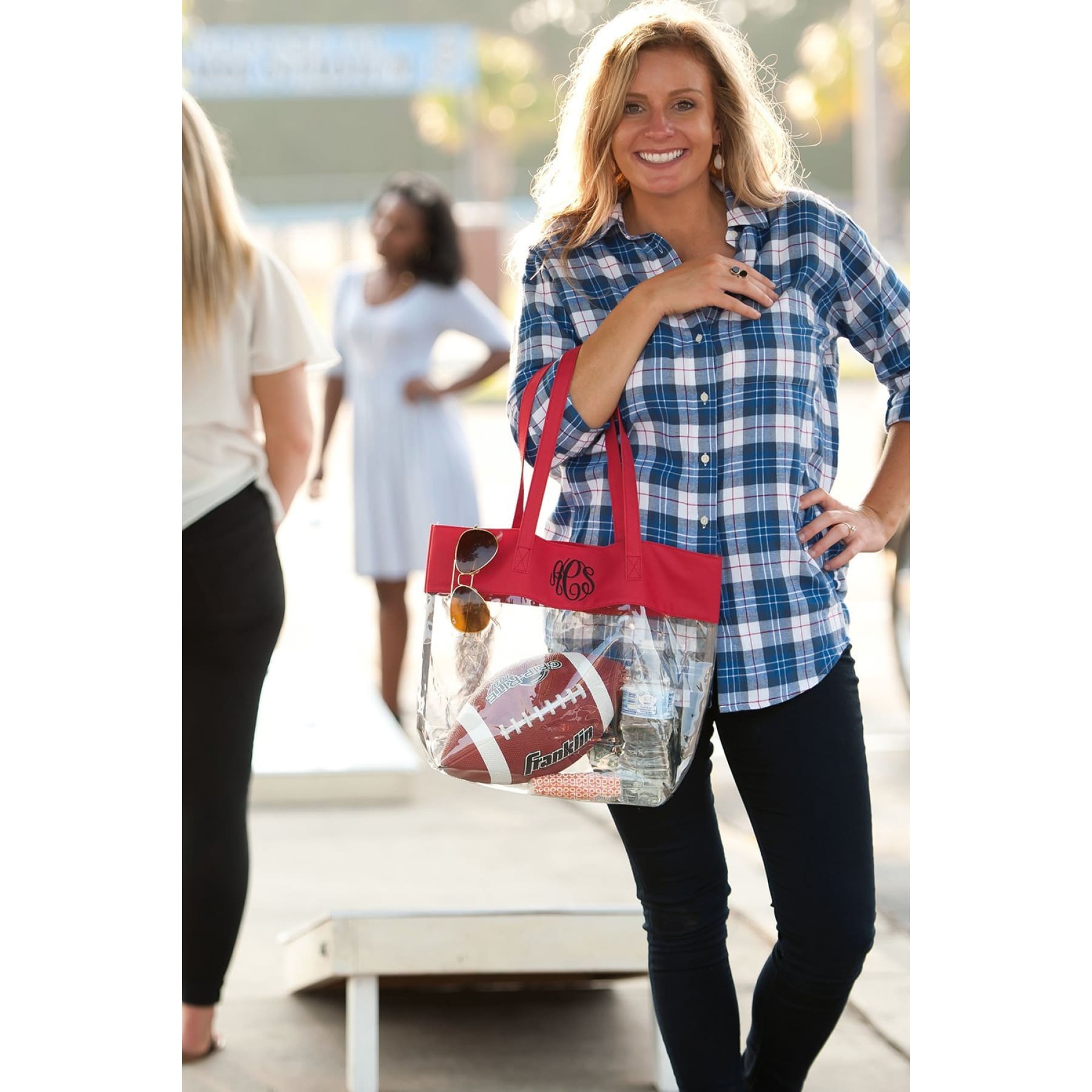 Viv and Lou Red Clear Stadium Tote Bag