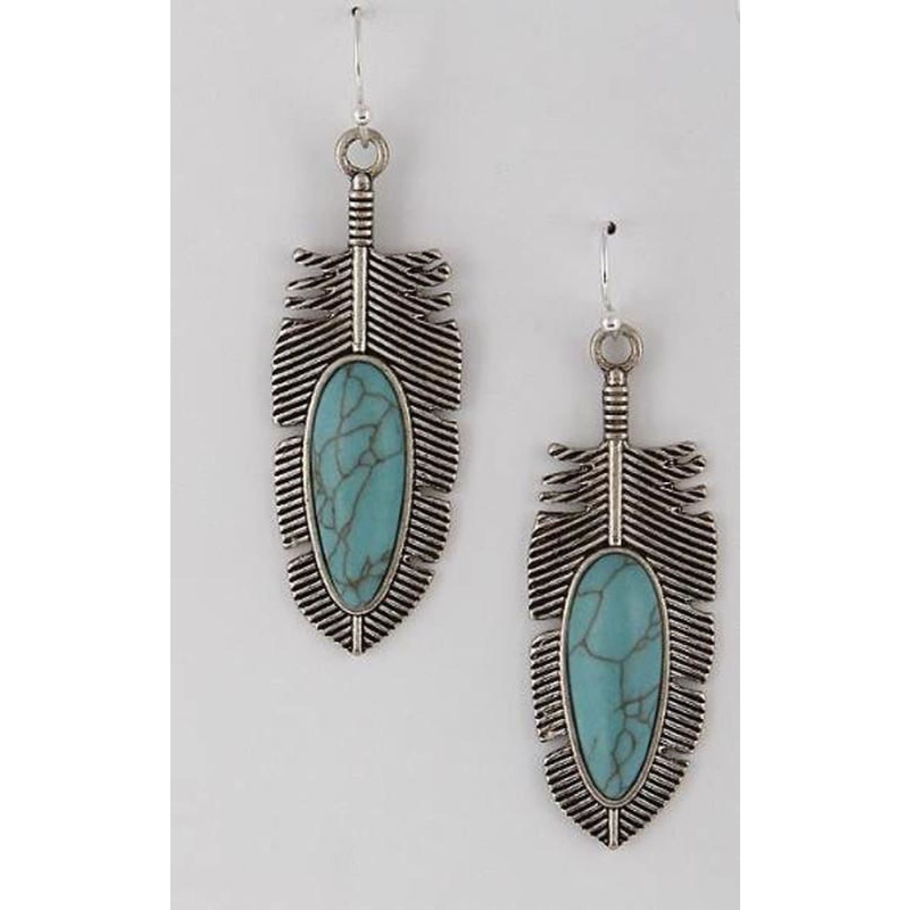 Southwest Silver Feather Earrings - Turquoise (ij79) - Mission Del Rey  Southwest