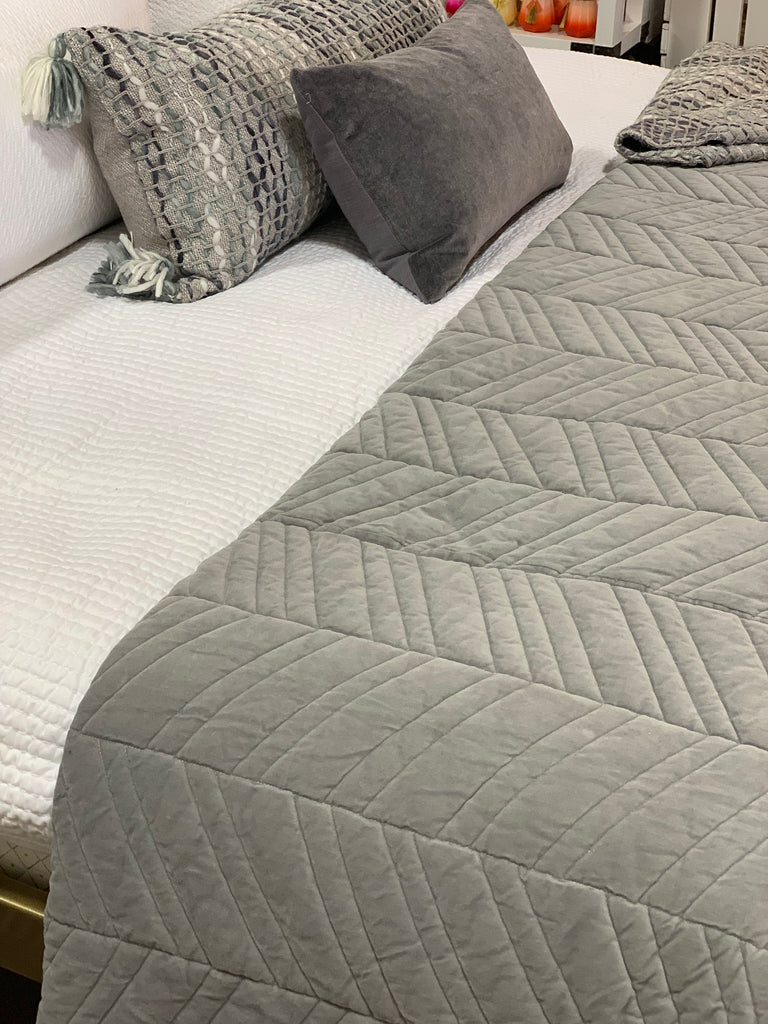 Velour Light Grey Coverlet Queen Theory Hardware