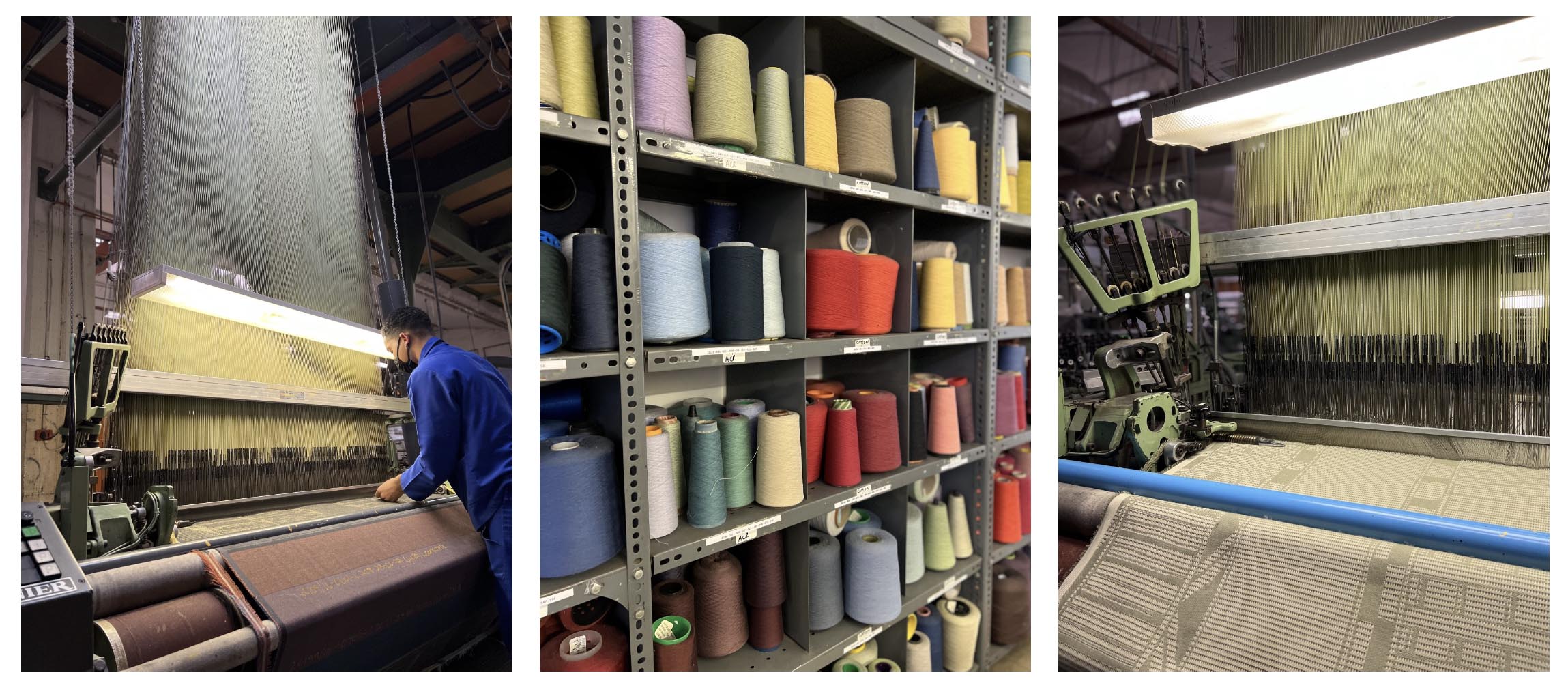 African Jacquard weaver working on a loom. African Jacquard home linens and textiles are available at Sarza home décor Store in Rye, New York.