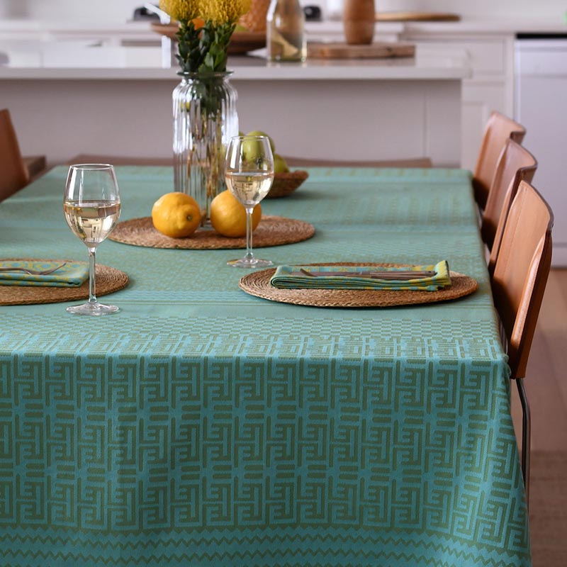 African Jacquard tablecloths, napkins and table linens. African Jacquard home linens and textiles are available at Sarza home décor Store in Rye, New York.