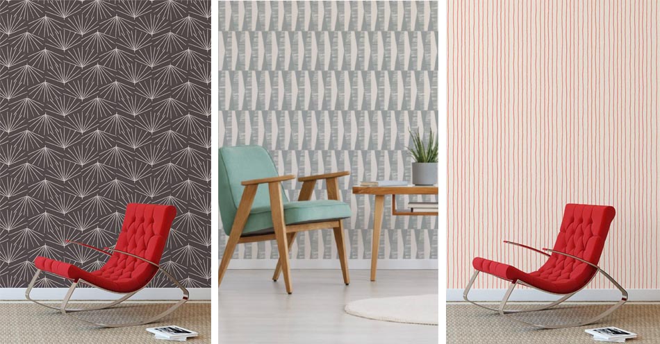 A trio of Skinny laMinx wallpapers by Robin Sprong. Available at Sarza home goods and furniture store in Rye New York.