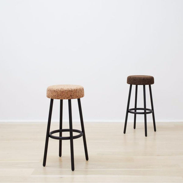 Image of Wiid Design cork tables and bar stools. Wiid Design furniture and home décor pieces are available at Sarza home goods and furniture store in Rye New York. 