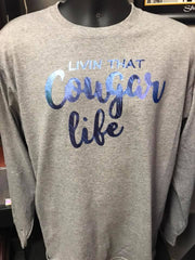 Our Cougar Life design is a foil design with distressed claw marks