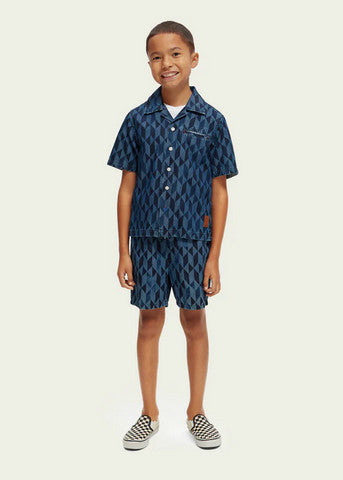 Boy Lightweight Indigo Denim Short and Shirt