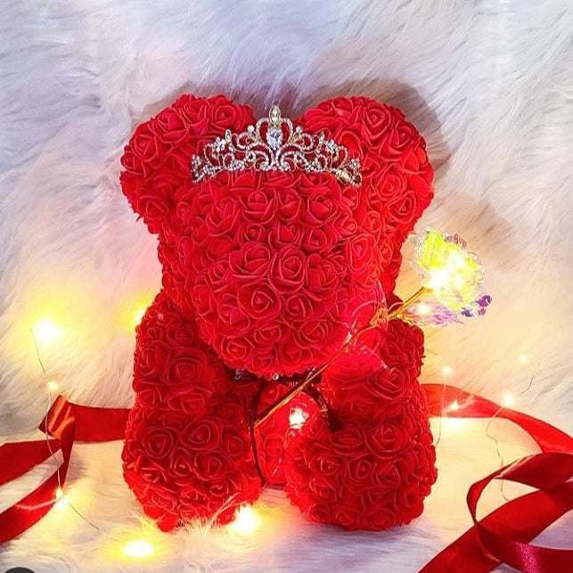 rose bear with crown