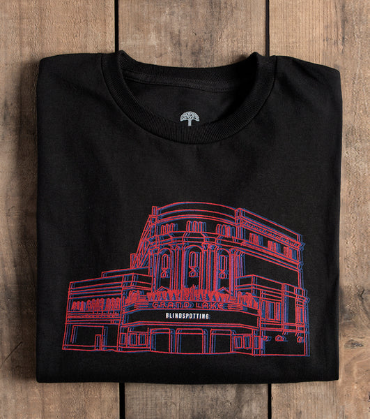 Black tee, illustration of Grand Lake Theatre, Blindspotting on marquee.