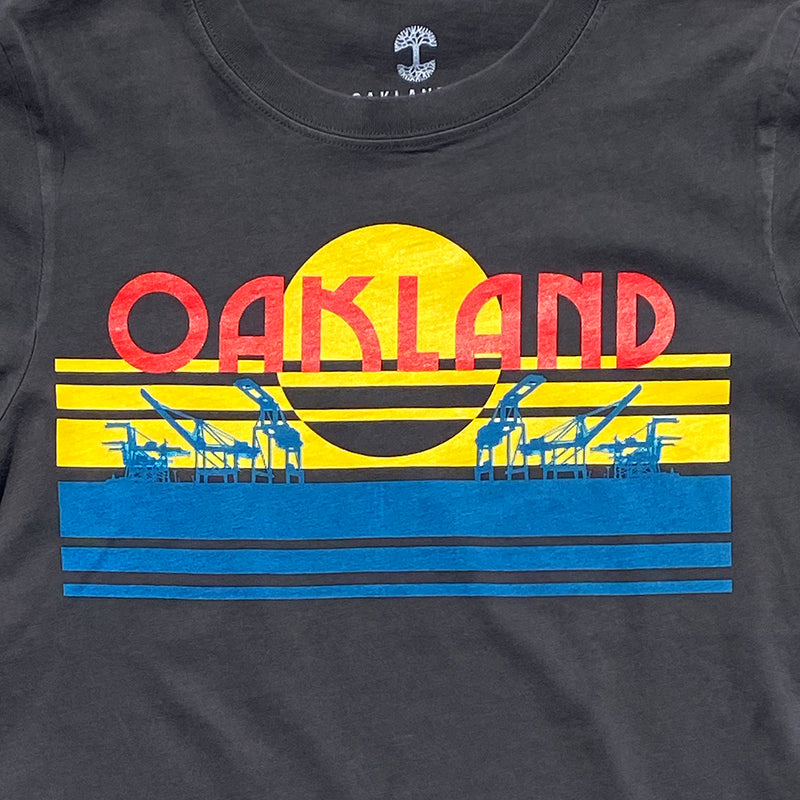 Women's T-Shirt - Oakland License Plate, Faded Black Cotton