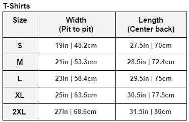 Size Charts Year 6 – Apari