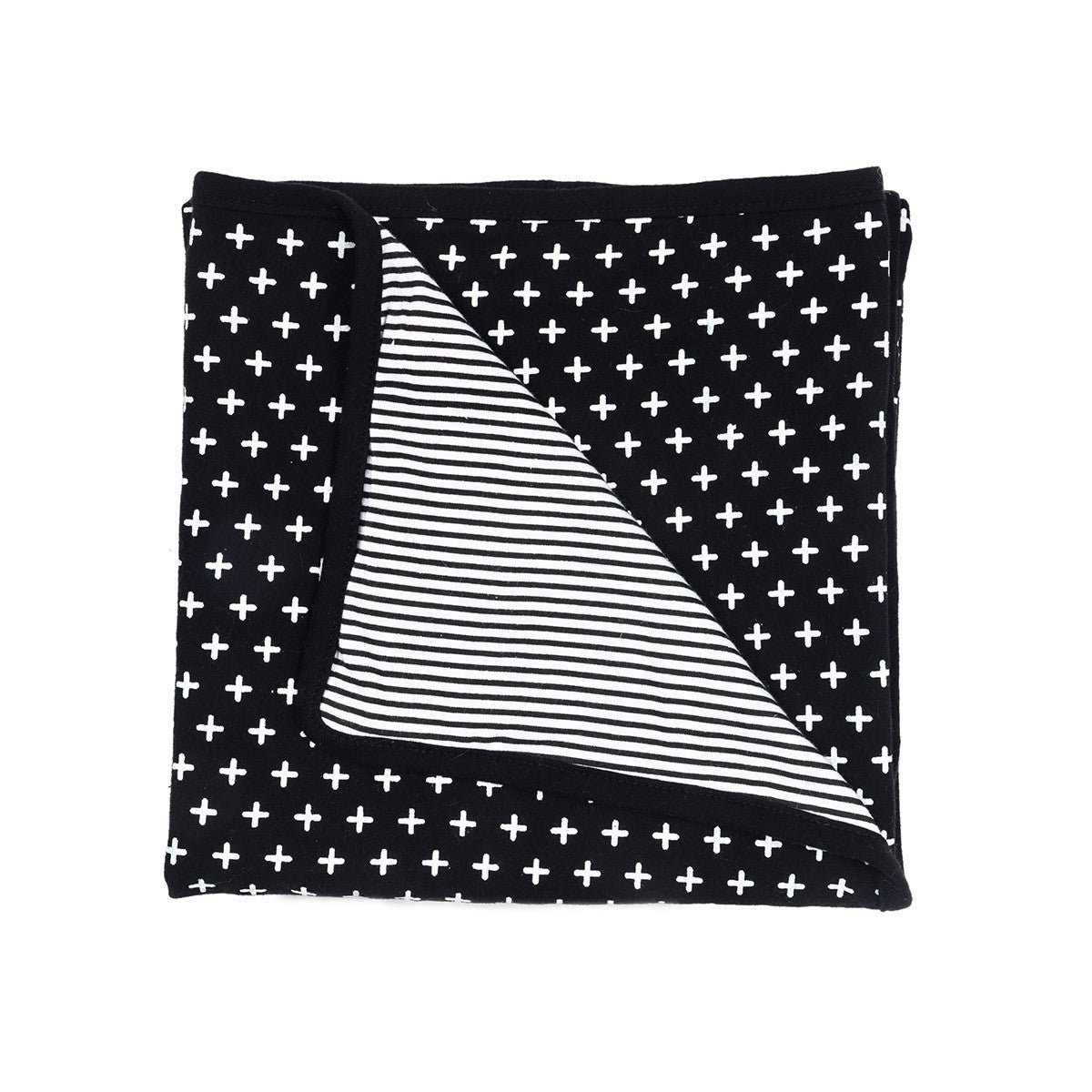 Cross Stripes Baby Cot Blanket Black White ILKA HOME