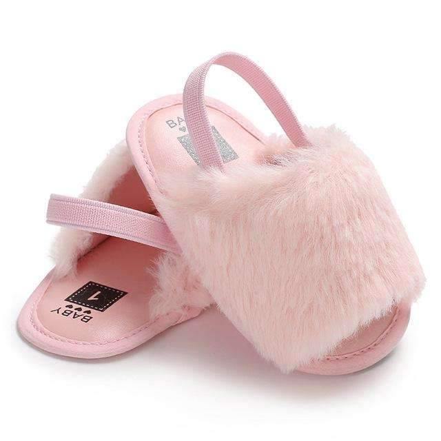 pink fluffy flip flops