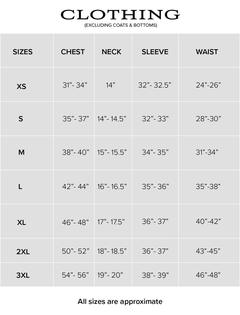 Oy Brand sizing chart