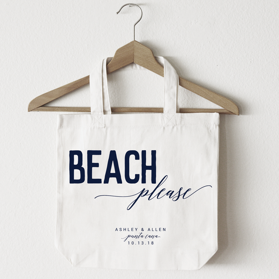 beach please tote bag