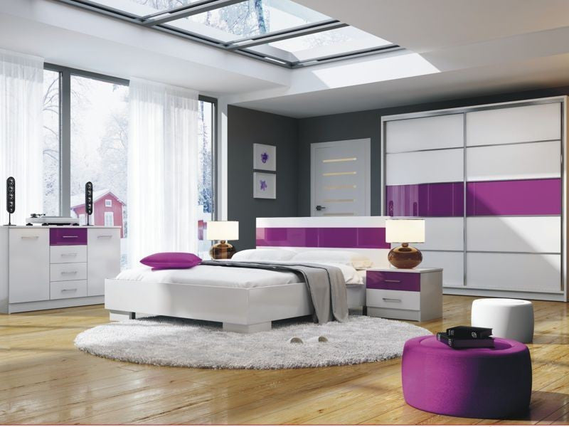 Bedroom Set Dubai 4 Elements White Purple Glass