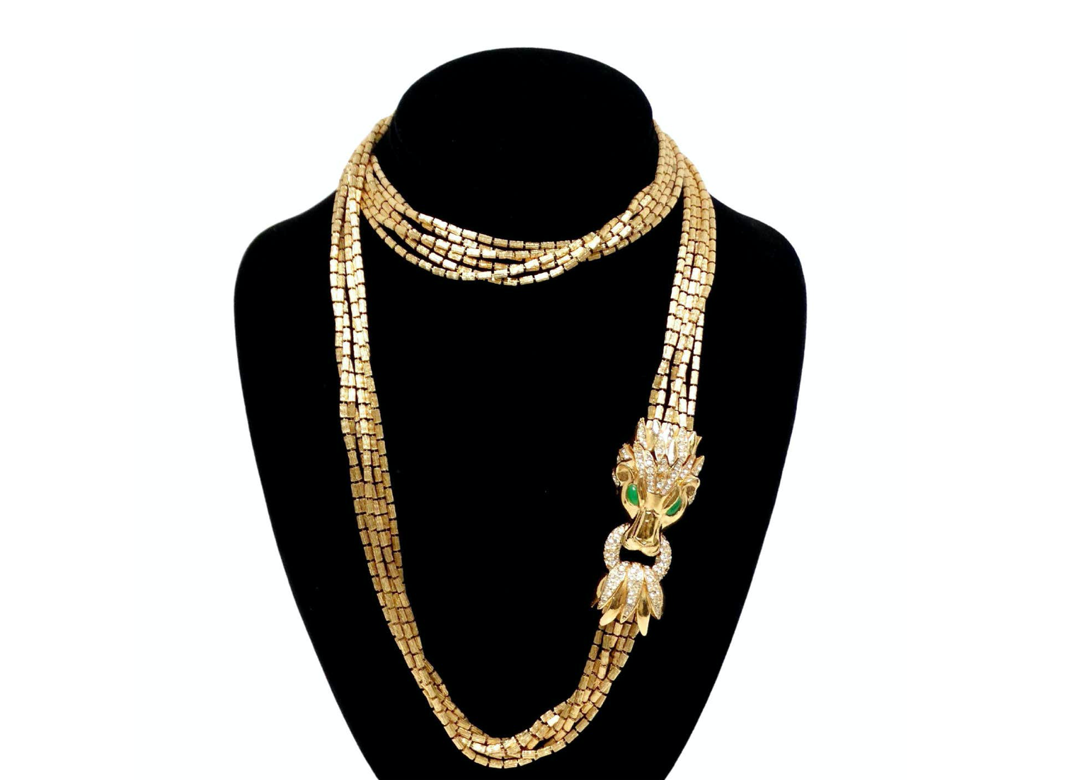 image of Ciner Gold-Plated 6-Strand Beaded Necklace With Lion Head Motif