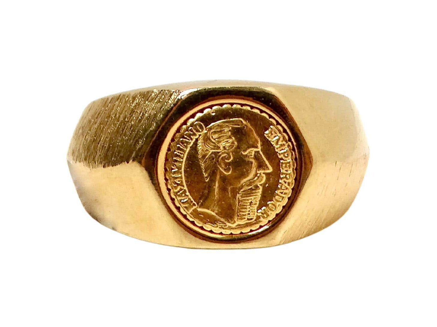 image of 1990s "Maximillano Emperador" Coin 14k Gold Plated Etched Cocktail Ring