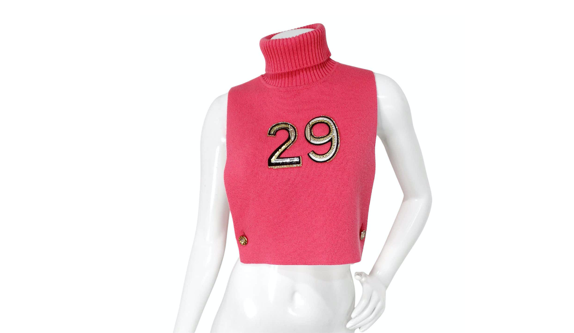 image of Chanel Pink Cashmere Crystal "29" Turtleneck Vest 2019