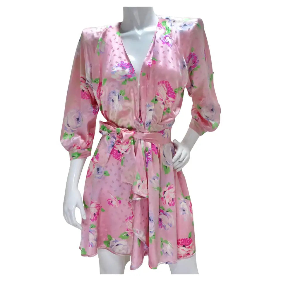 image of Emanuel Ungaro 1980s Pink Floral Wrap Dress