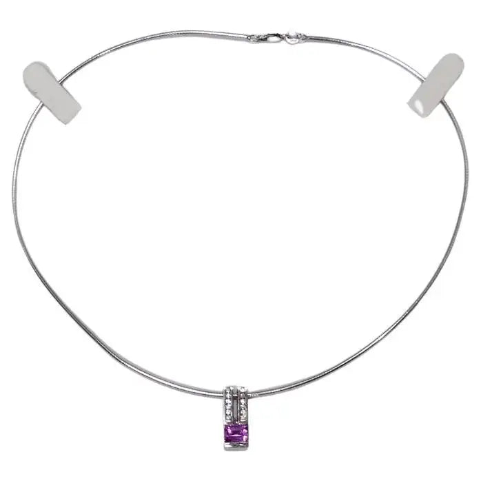 image of Pink Sapphire Diamond Necklace 1980s 14K Gold