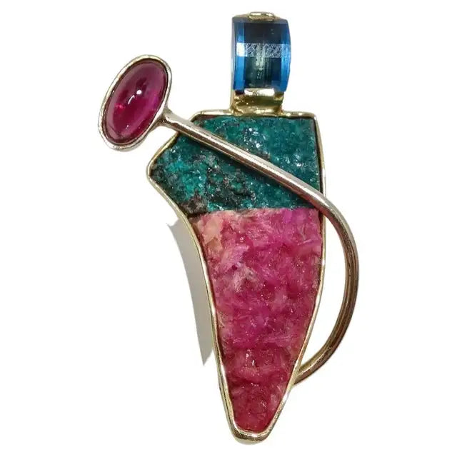 image of Custom Made Topaz Tourmaline Africa 14K Gold Multi Stone Pendent