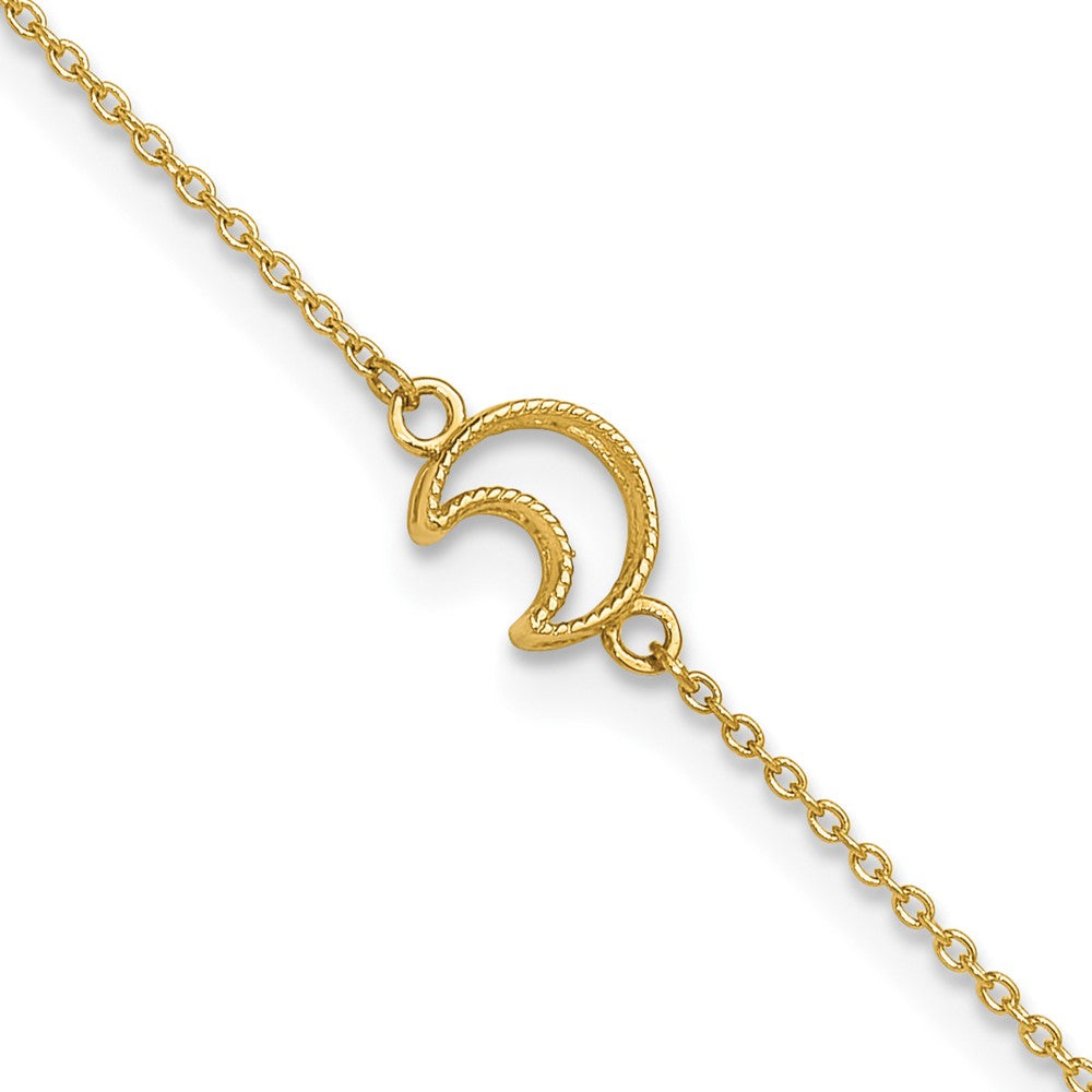 14K Gold Textured And Polished Moon 9In Plus 1In Ext. Anklet