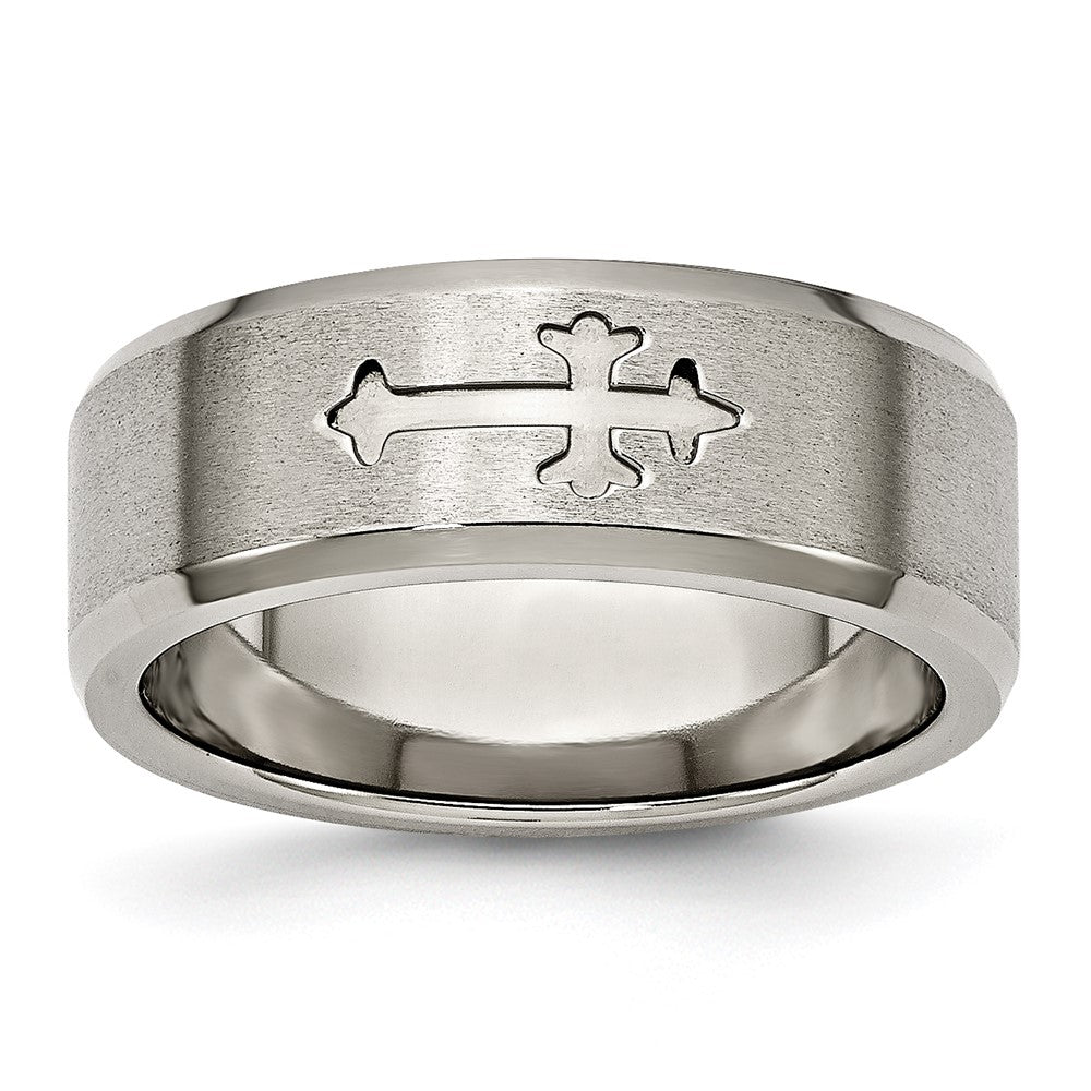 Chisel Titanium Brushed Center Cross Design 8Mm Beveled Edge Band