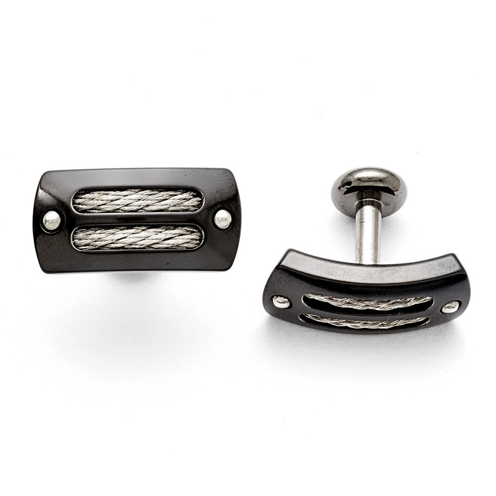 Titanium/Ster.Sil Black Ti Polished W/Cable Inlay Cuff Links