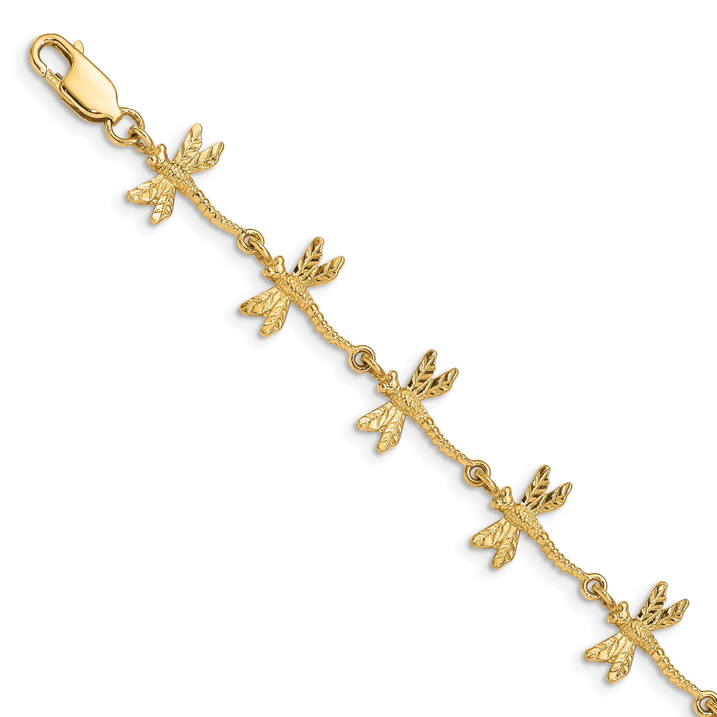 14k Polished and Textured Dragonfly 7.5 inch Bracelet FB1490