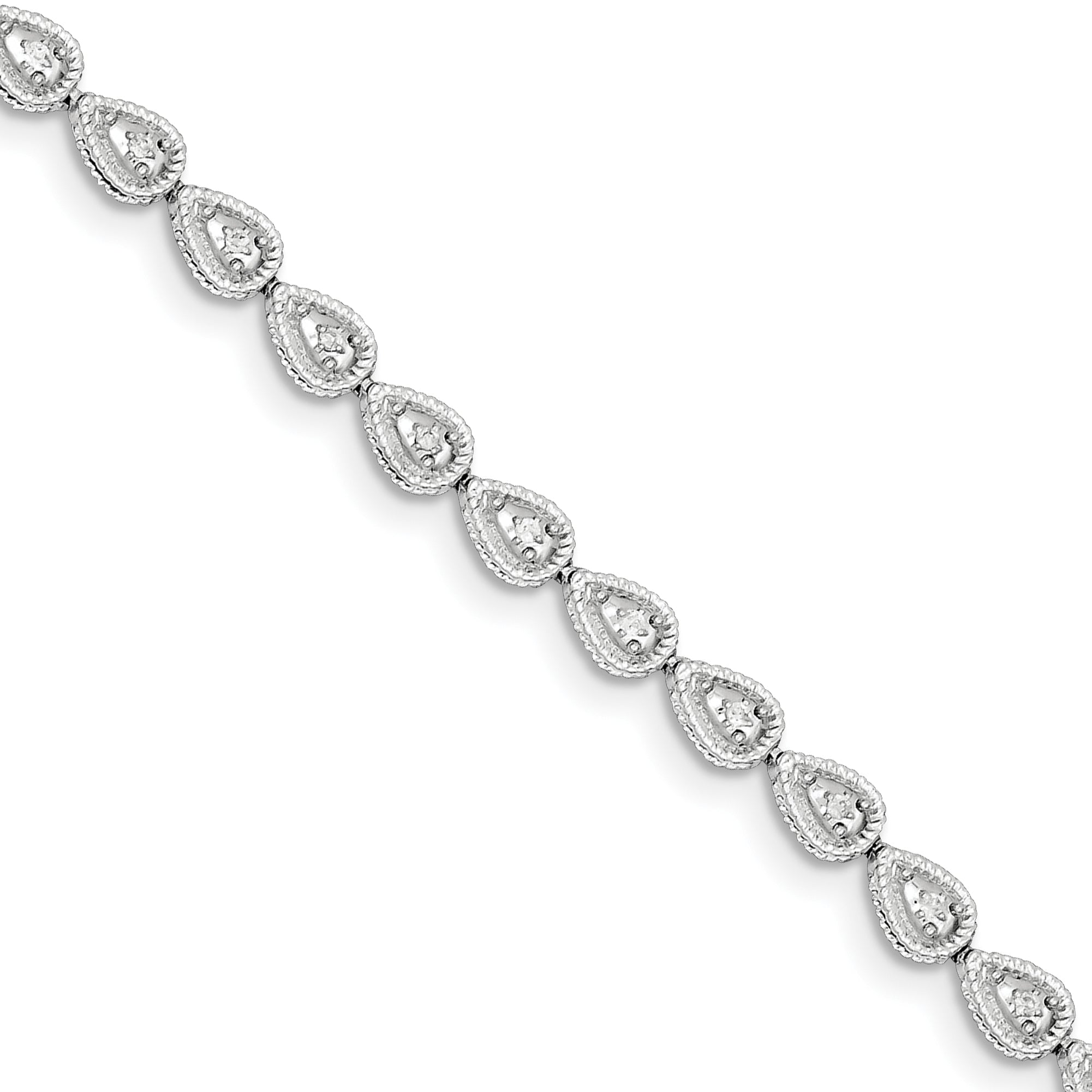 Sterling Silver Rhodium Plated Diamond Teardrop Link Bracelet QD
