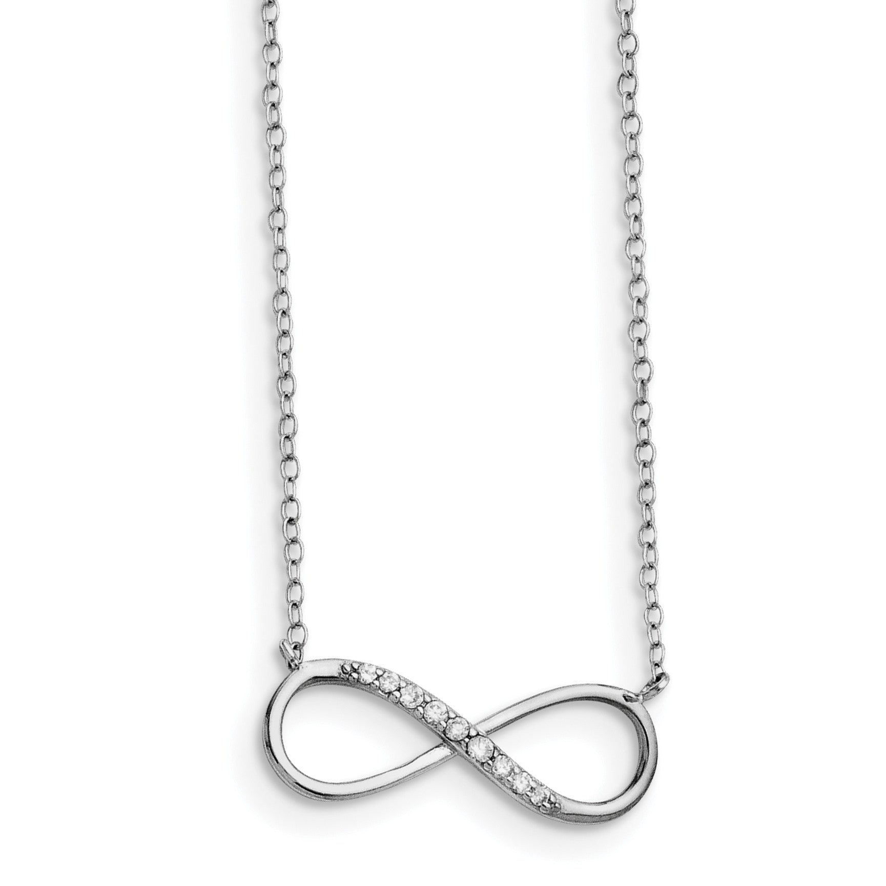 Sterling Silver Rhodium-plated with CZ Infinity w/ 2 IN EXT Neck