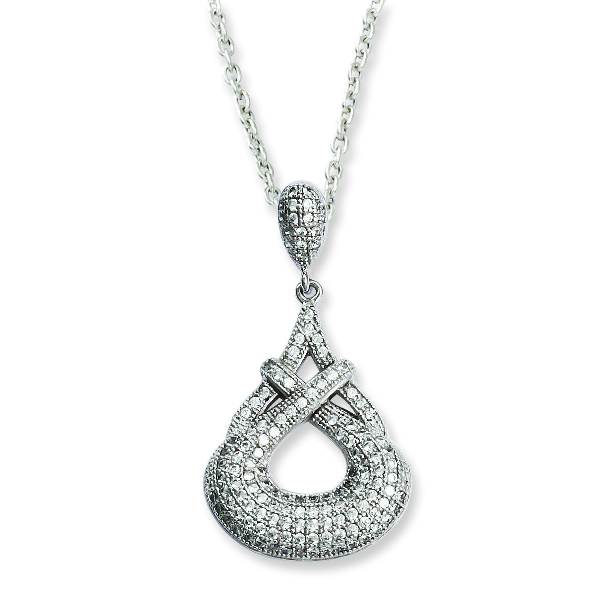 Sterling Silver & CZ Brilliant Embers Teardrop Necklace QMP6