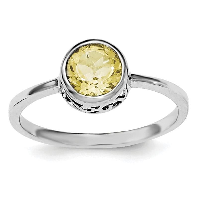Sterling Silver Rhodium-plated Polished Citrine Round Ring