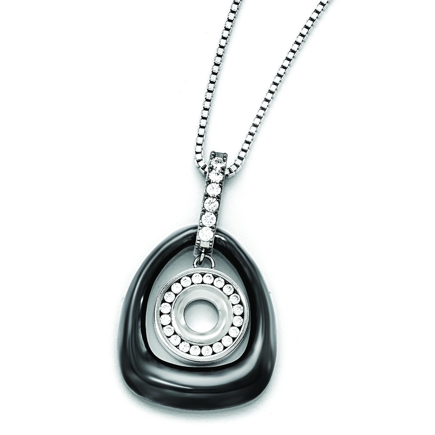 Polished Ceramic with CZ Titanium Pendant on Steel Necklace TBN1