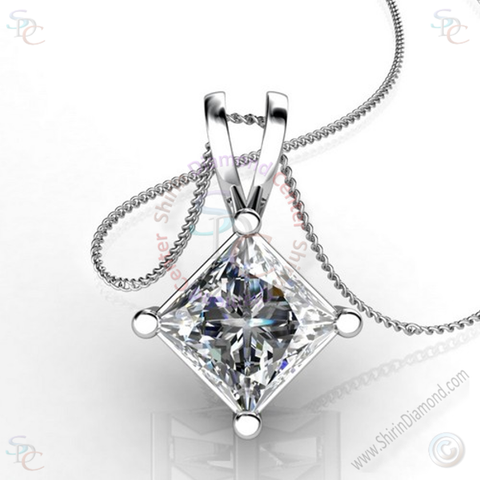 AAA Cubic Zirconia Princess cut Solitaire Pendant with 18" Necklace - Shirin Diamonds