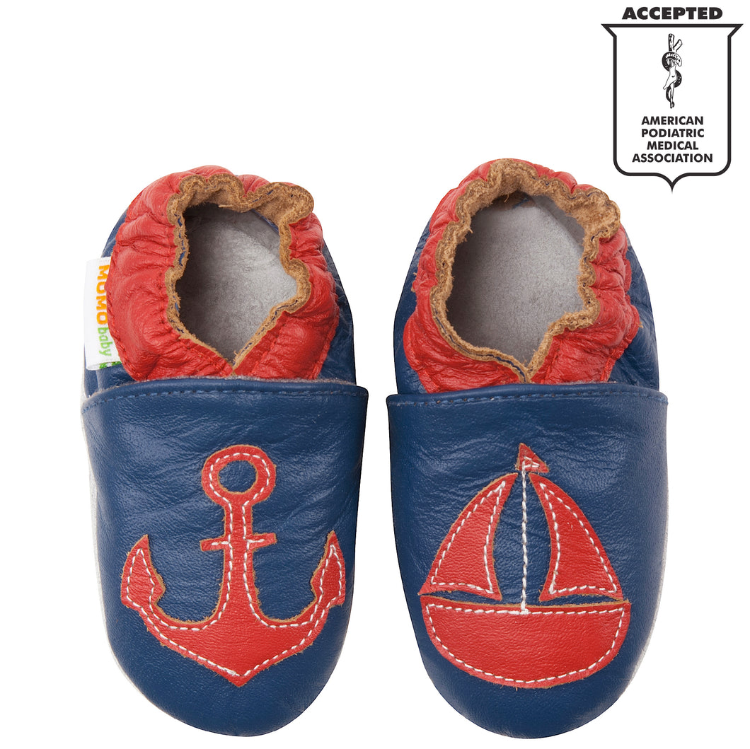 Anchors Away Leather Crib Bootie Shoes 