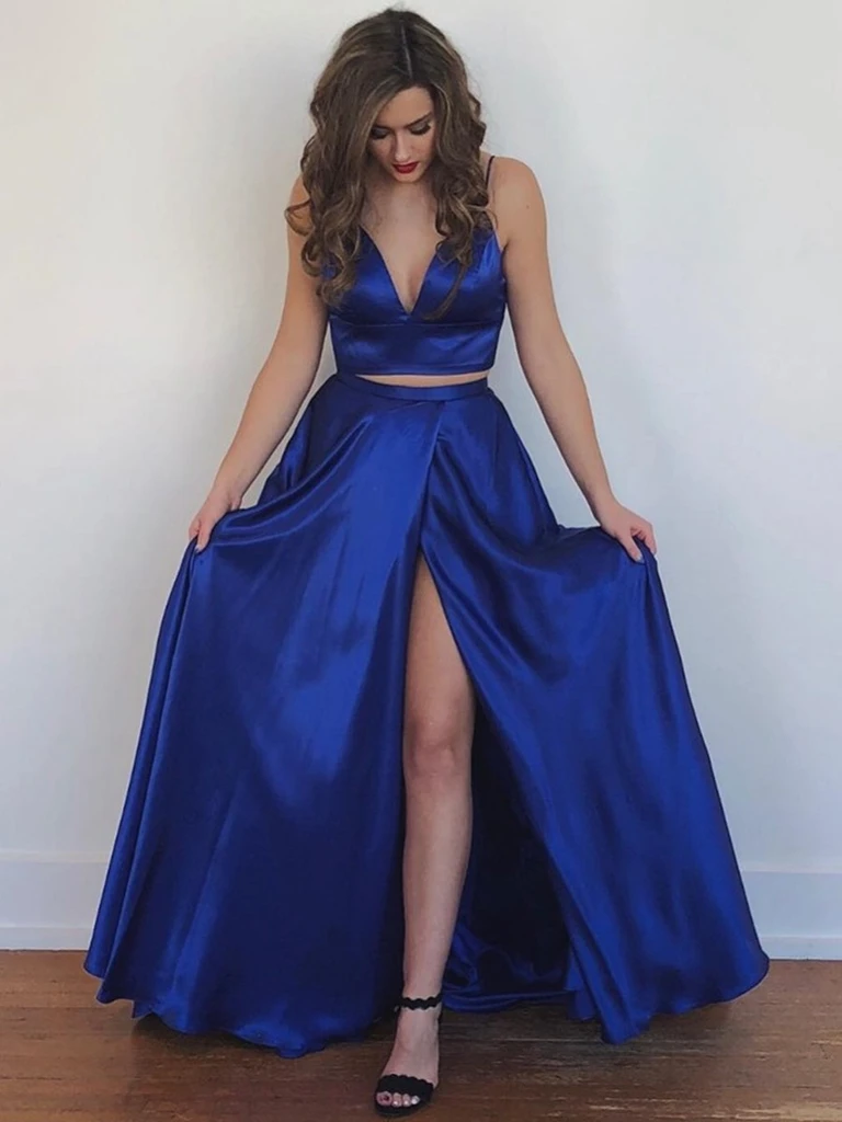 2 piece royal blue prom dress