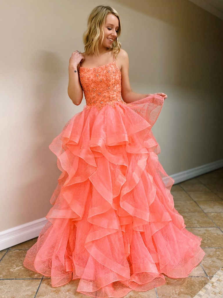 coral prom dresses long