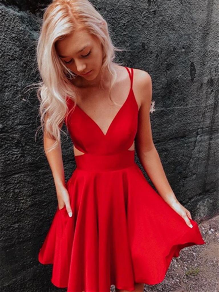 red evening dress short