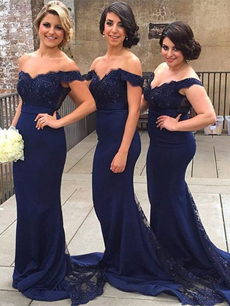 Navy Blue Lace Bridesmaid Dresses ...