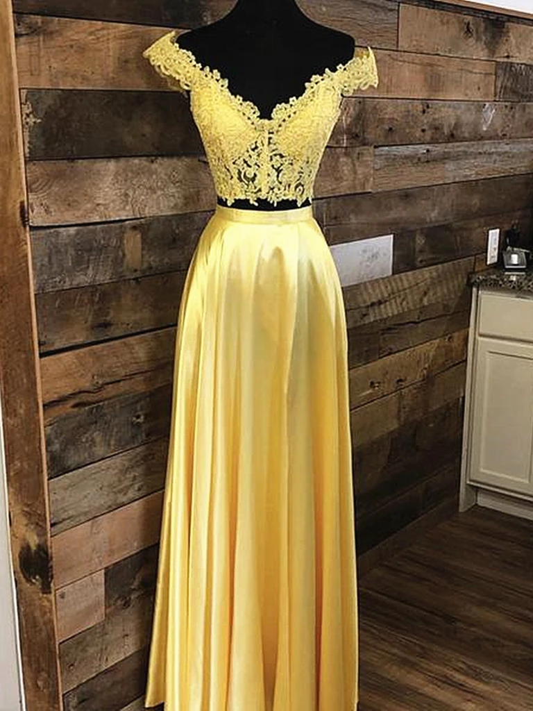 long yellow lace dress