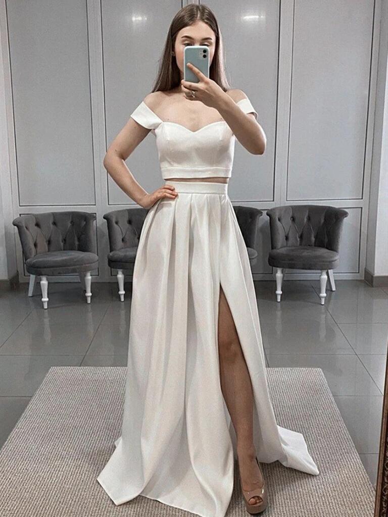 white off the shoulder two piece dress