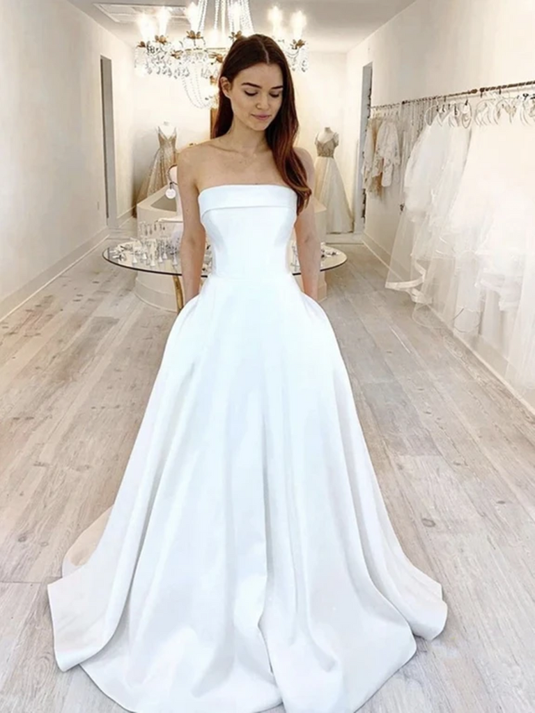 white strapless evening gown