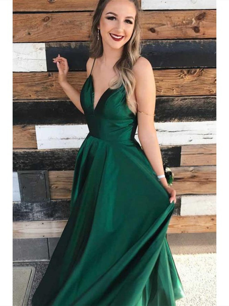 a line emerald green dress
