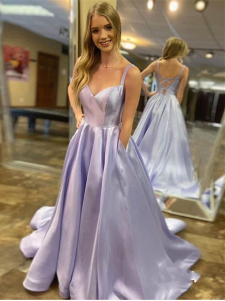 purple satin prom dress